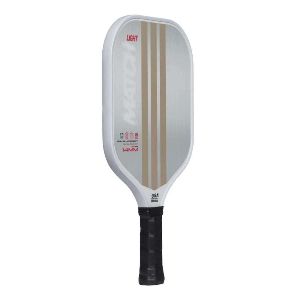 Schuin vooraanzicht Adidas Match Light 2025 pickleballracket – lichtgewicht rond model met 14 mm dikte en textuur voor beginners.