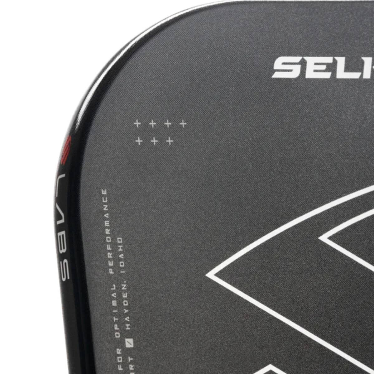 Selkirk LABS Project 007 Epic pickleball zwart paddle met wit handvat en rode accenten – close-up van het slagoppervlak met InfiniGrit Surface.