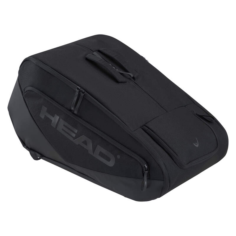 Vooraanzicht zwarte HEAD Pro X Padel Bag L Black: ruime, padeltas van gerecycled materiaal