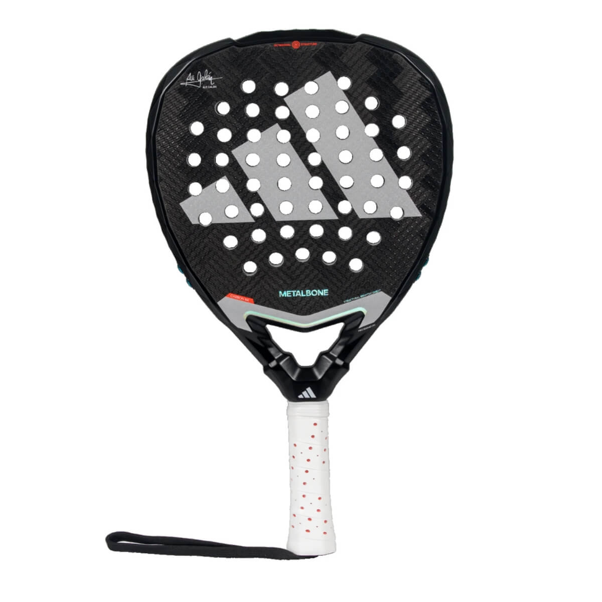 Vooraanzicht van de Adidas Metalbone 3.4 2025 zwarte padel racket met wit logo van adidas in het midden.