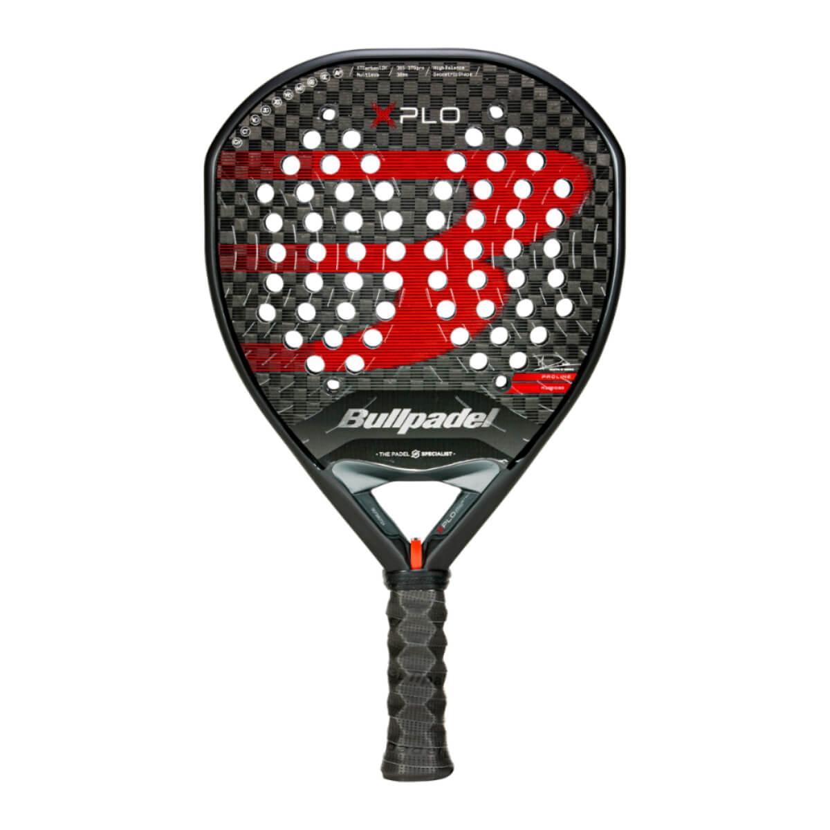 Bullpadel Xplo 25 padel racket zwart met rood logo Bullpadel vooraanzicht