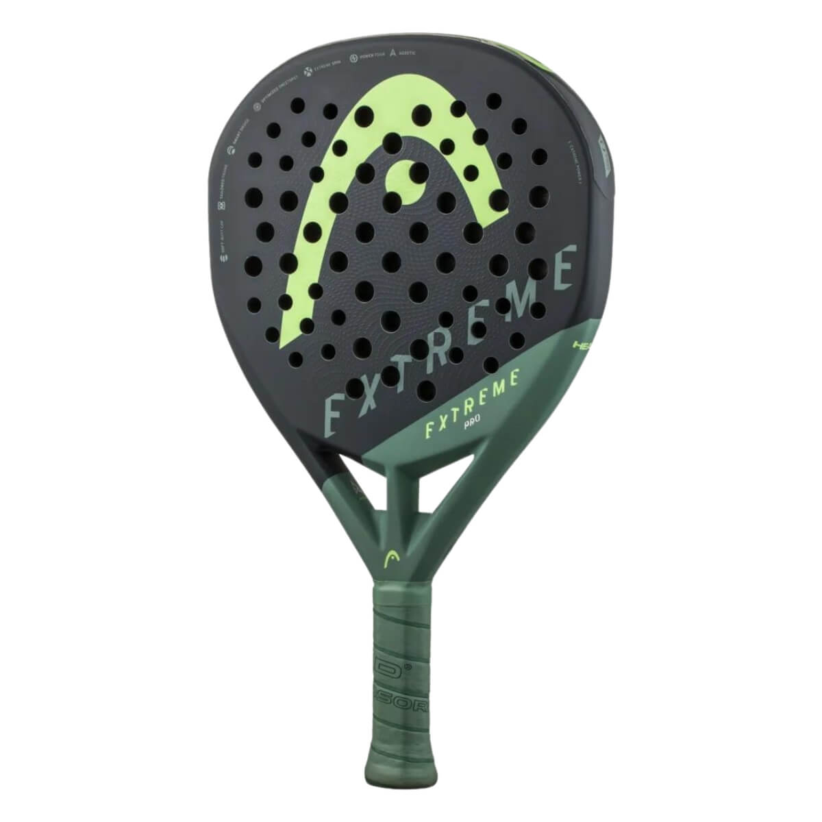 Head Extreme Pro padel racket zwart met groene accenten zijvooraanzicht