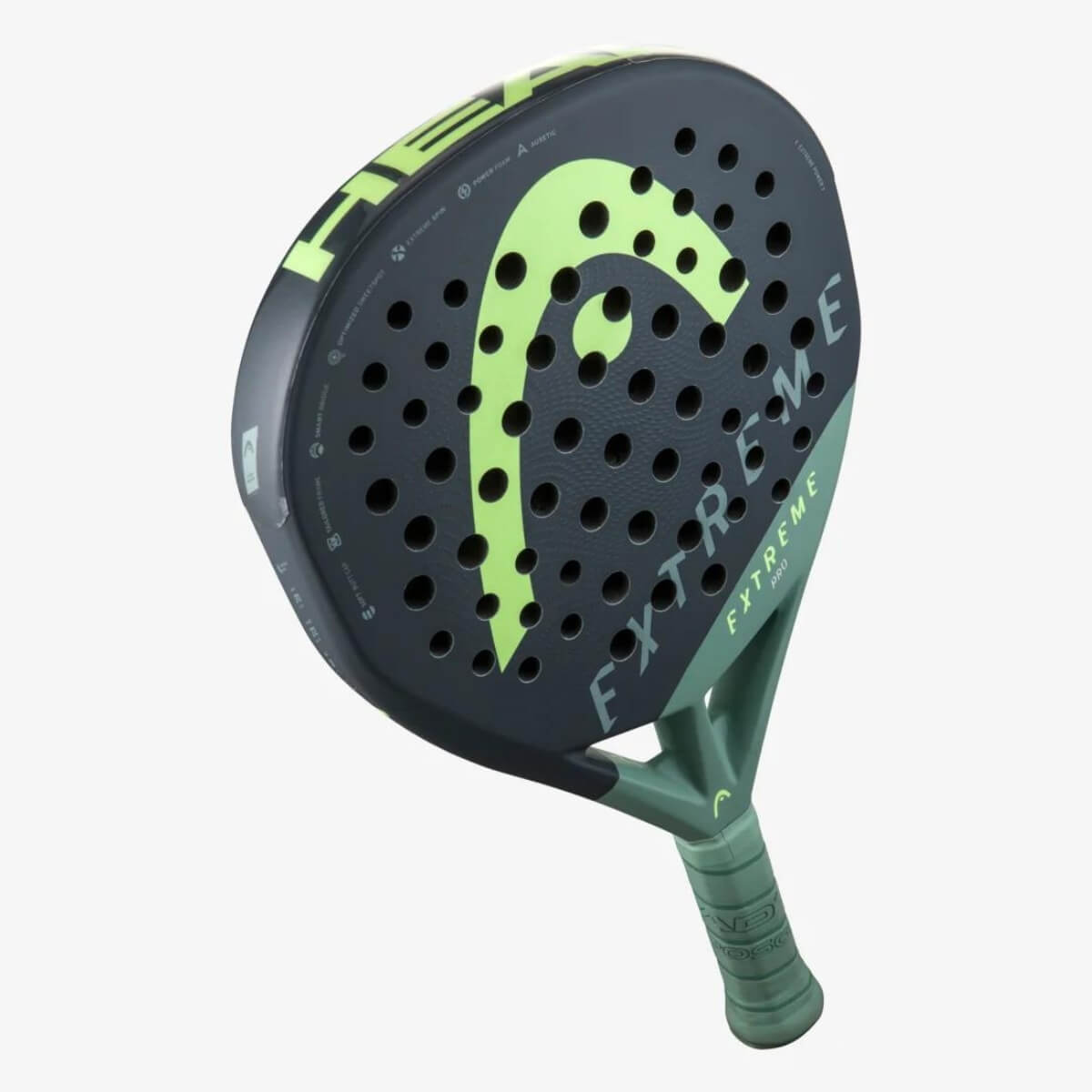 Head Extreme Pro padel racket zwart met groene accenten schuin bovenaanzicht