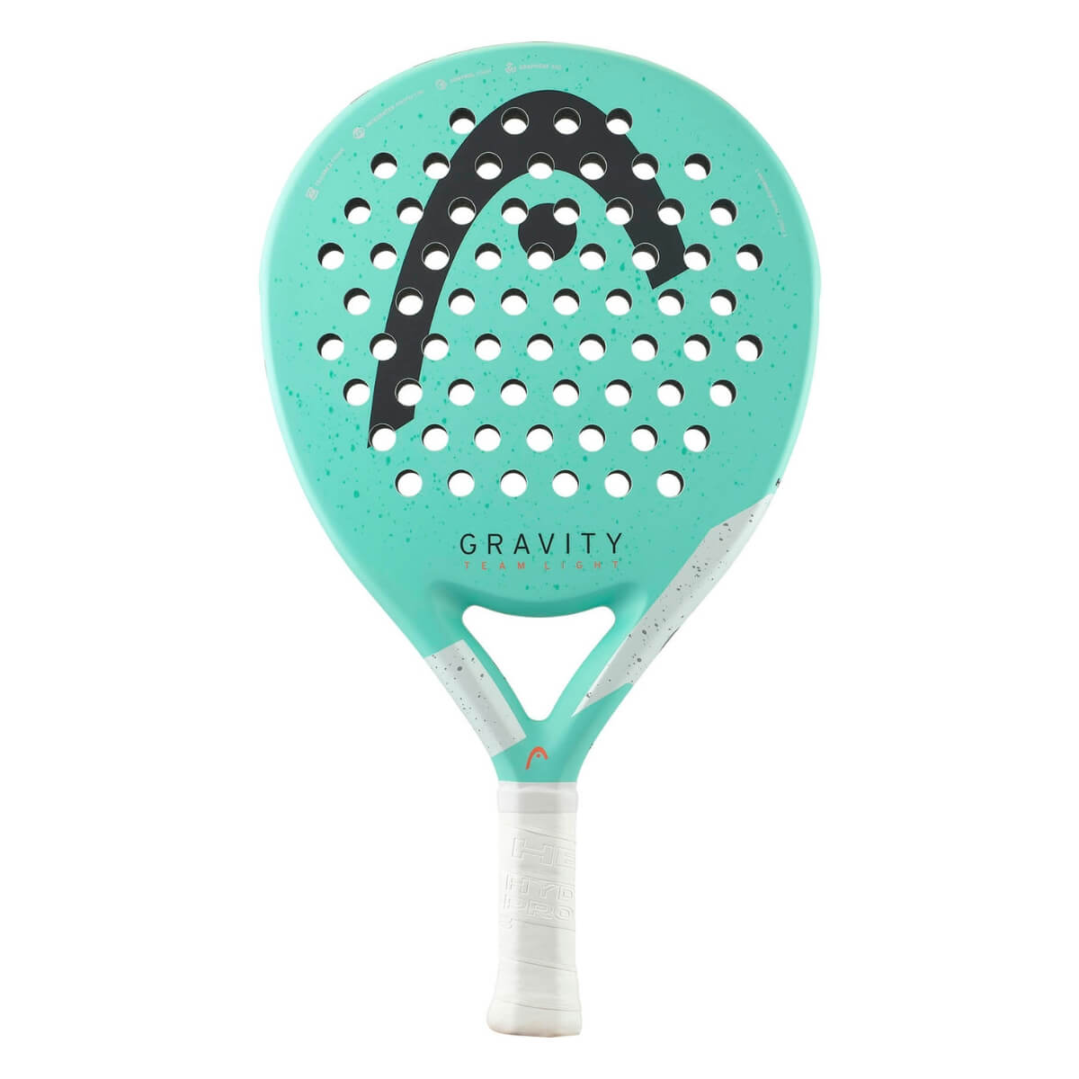 Turquoise padel racket Head Gravity Team Light, ronde vorm met zwart Head logo vooraanzicht