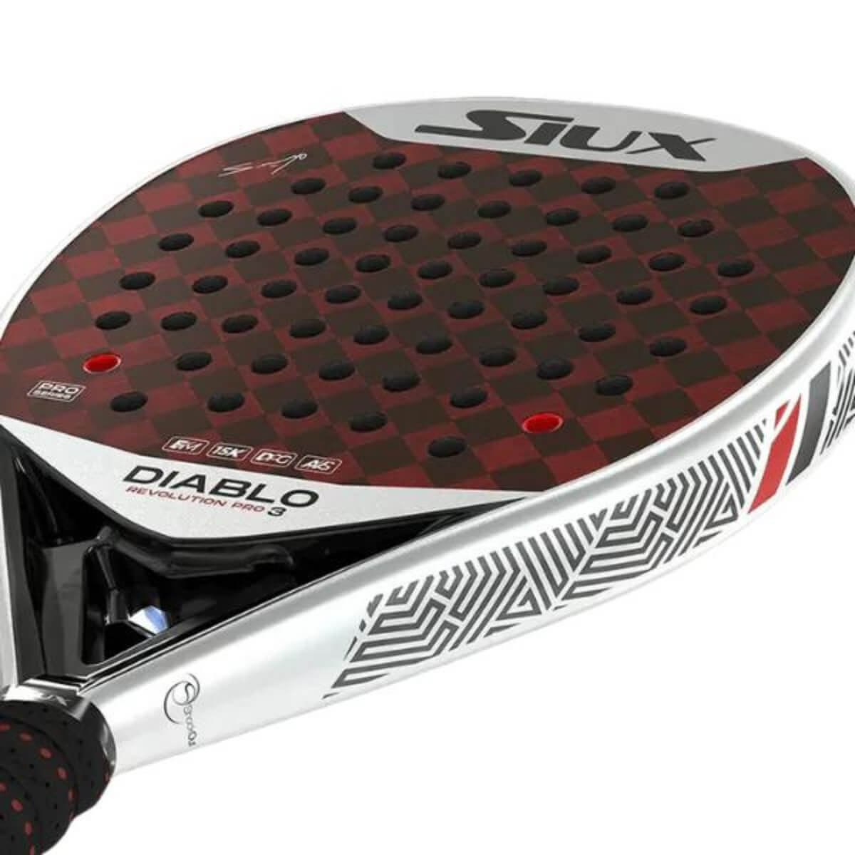 Siux Diablo Revolution Sanyo Pro 3 2024 padel racket close-up slagoppervlak 1