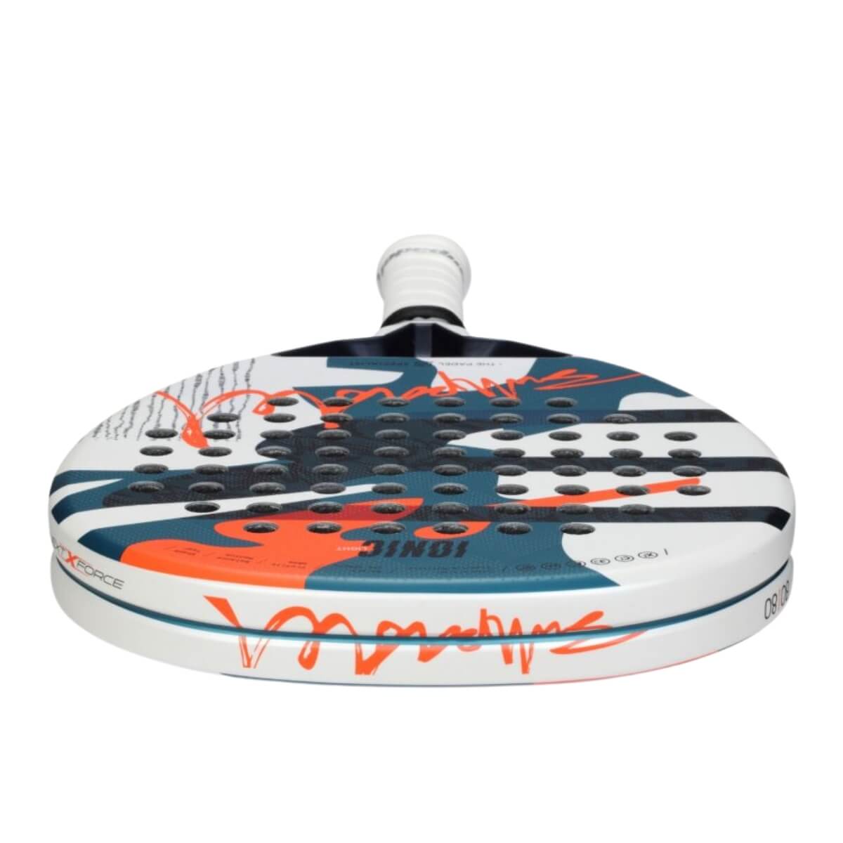 Bullpadel Ionic Light 25 padel racket wit met blauw en oranje accenten bovenaanzicht