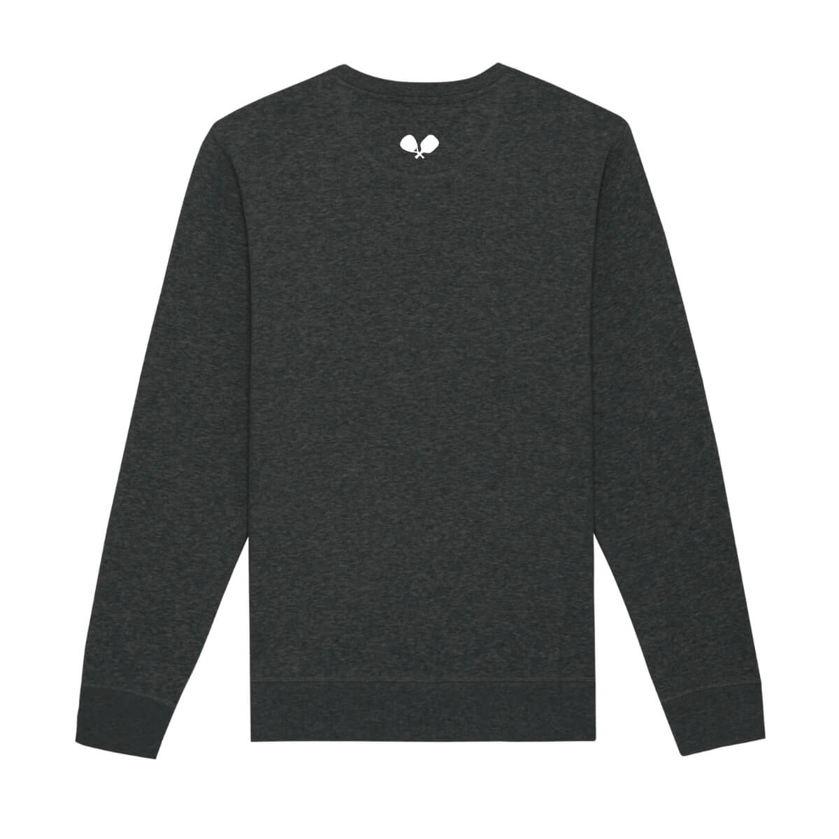 Grijze sweater achterkant met wit logo pace centraal bovenaan