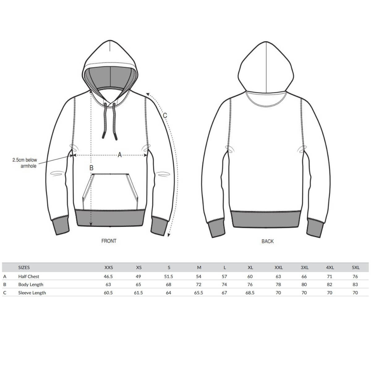 Pace Hoodie size guide